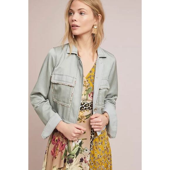 Anthropologie Piped Trucker Jacket - Picture 1 of 10